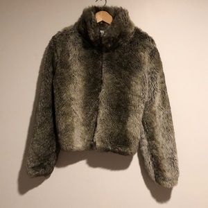 Mottled Grey Silver Faux Fur Jacket